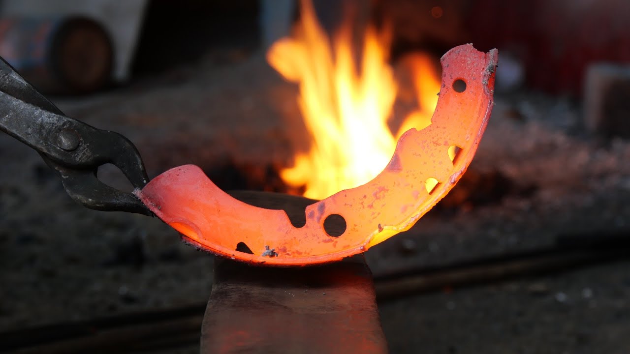 Making a folding knife from out of brake shoe | Blacksmith |