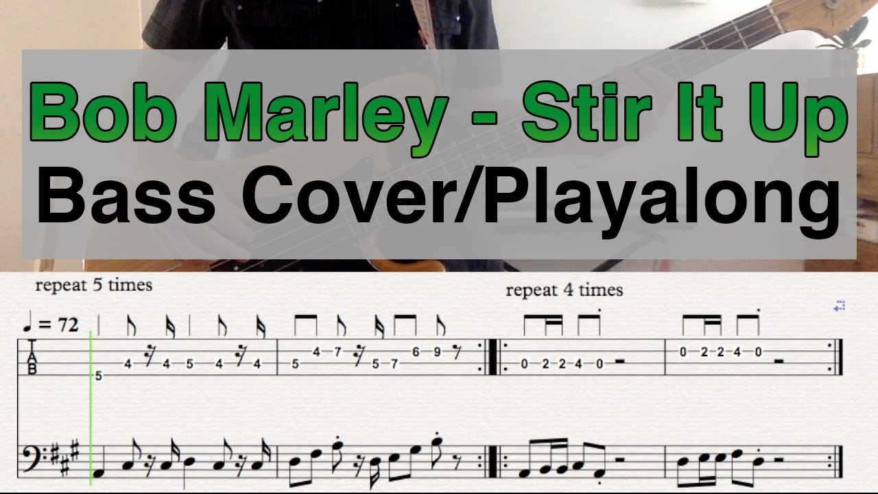 Bob Marley and the Wailers - Stir It Up - Bass Cover and Playalong with Notation and Tab