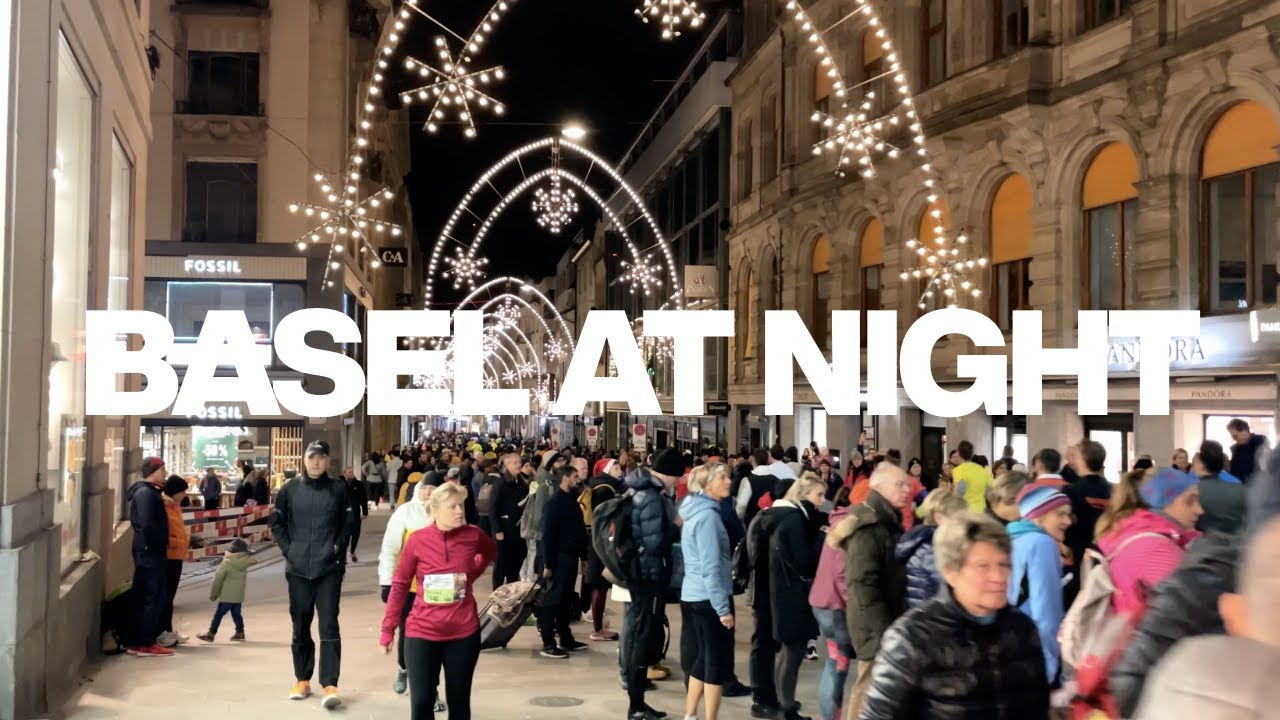 Basel at night - Switzerland🇨🇭 4K Virtual walking tour (Basel City Run)