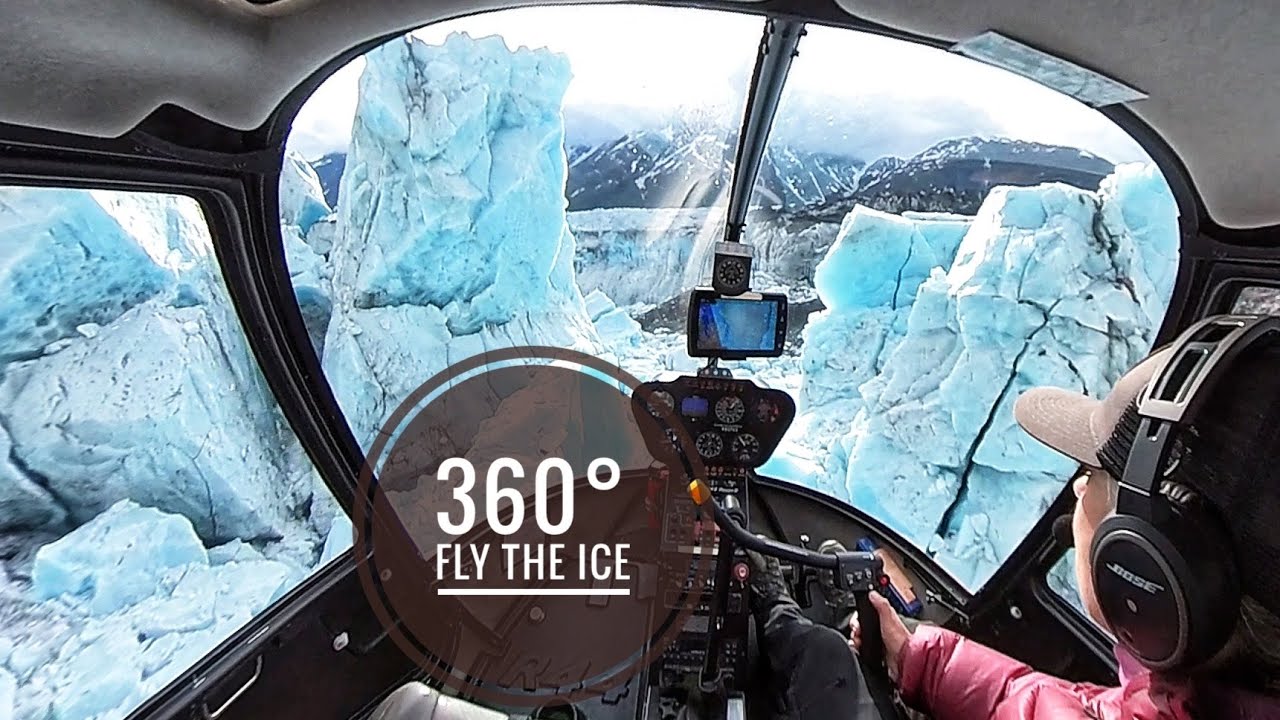 360° Interactive Video, choose your view. Fly close 🚁 between blue icebergs, reach out and touch 🧊