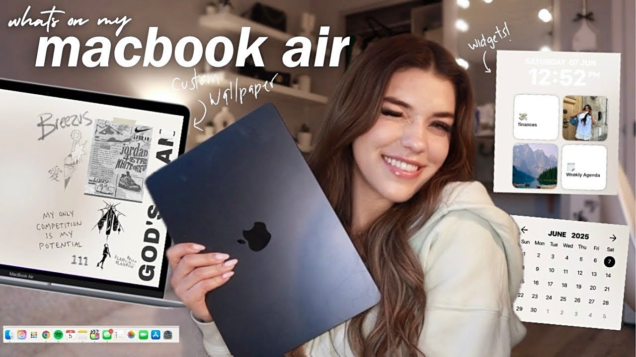 WHATS ON MY MACBOOK AIR M3  💻🤍 | widgets, custom wallpaper, aura screensaver + more!