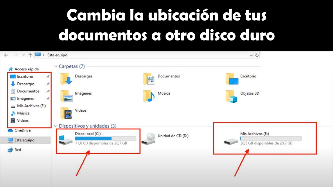 Cambiar la UBICACIÓN de Descargas, Documentos, imágenes, Videos. del Disco Local C: a otro disco 💻