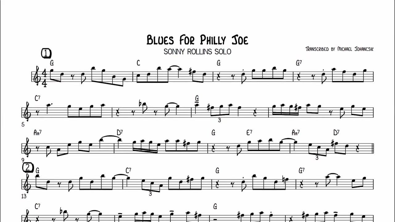 Sonny Rollins - Blues for Philly Joe solo transcription