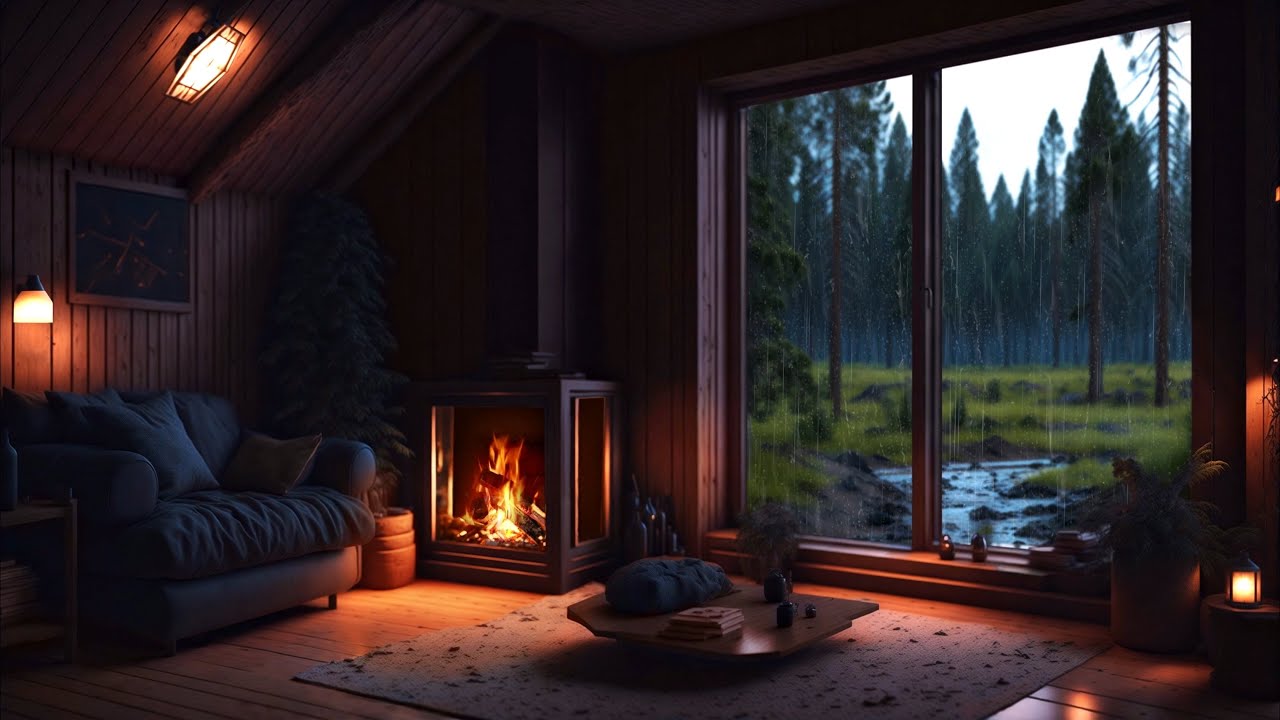 Cozy Cabin Ambience | Relaxing Rain and Fireplace Sounds for All-Day Relaxation