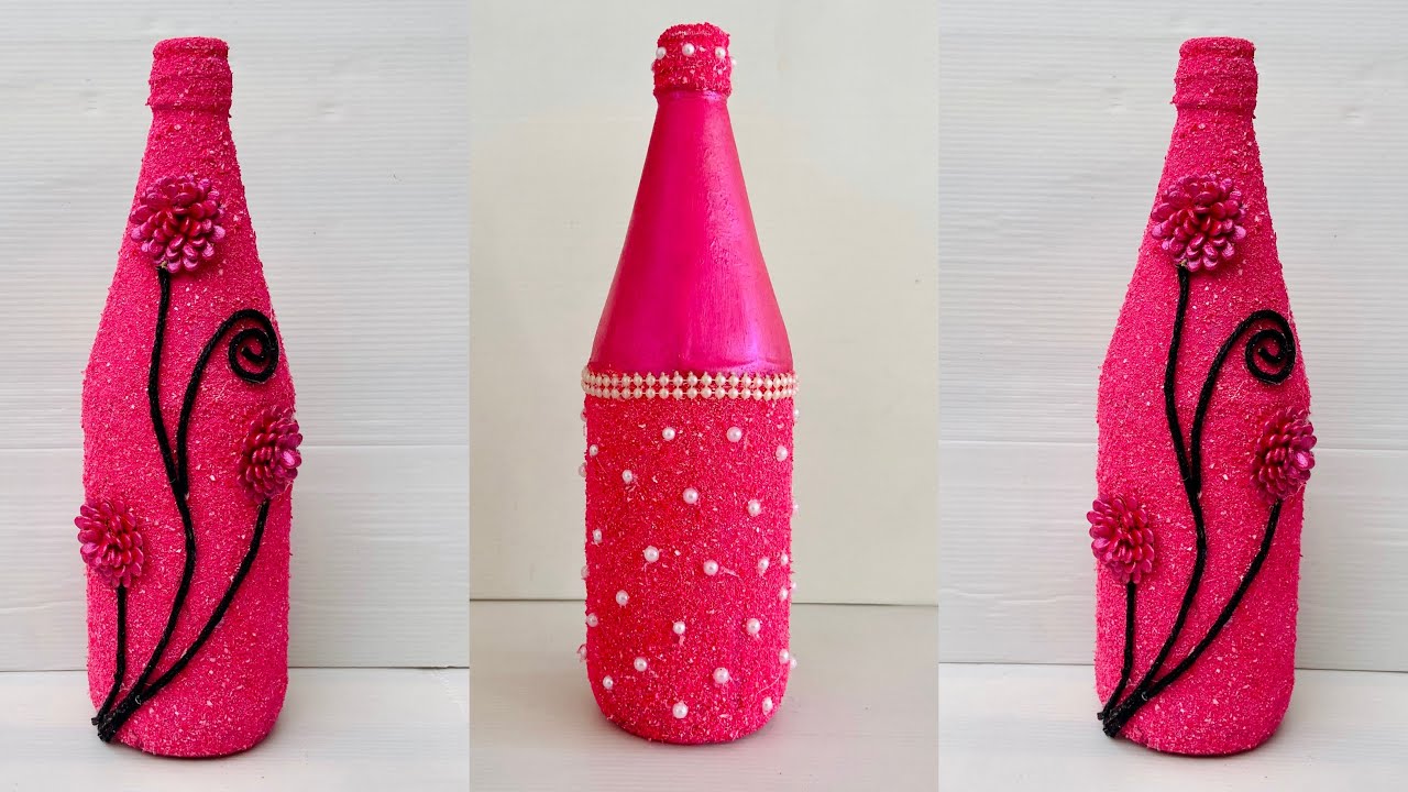 Bottle art with egg shells and watermelon seeds