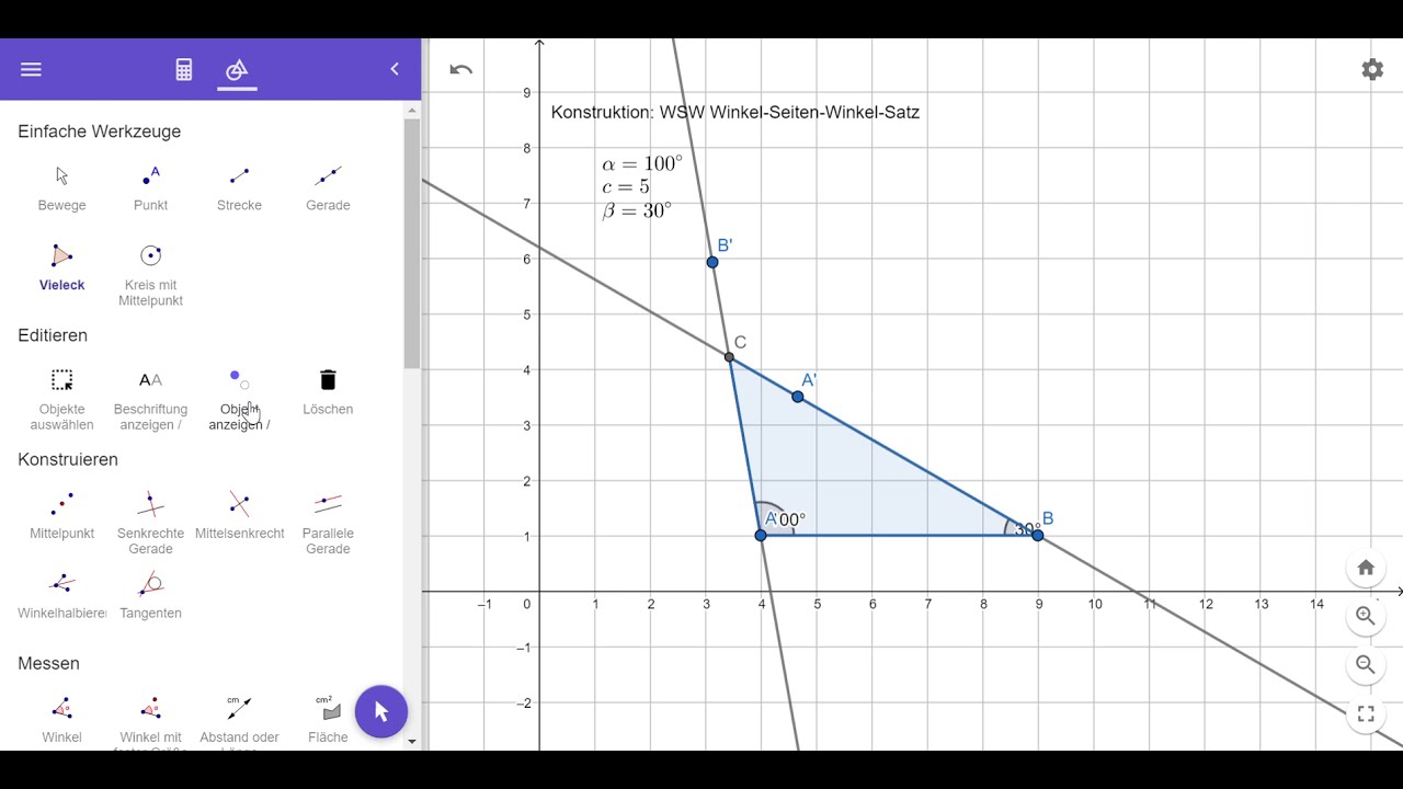 Dreieckskonstruktion in GeoGebra: Winkel-Seiten-Winkel-Satz