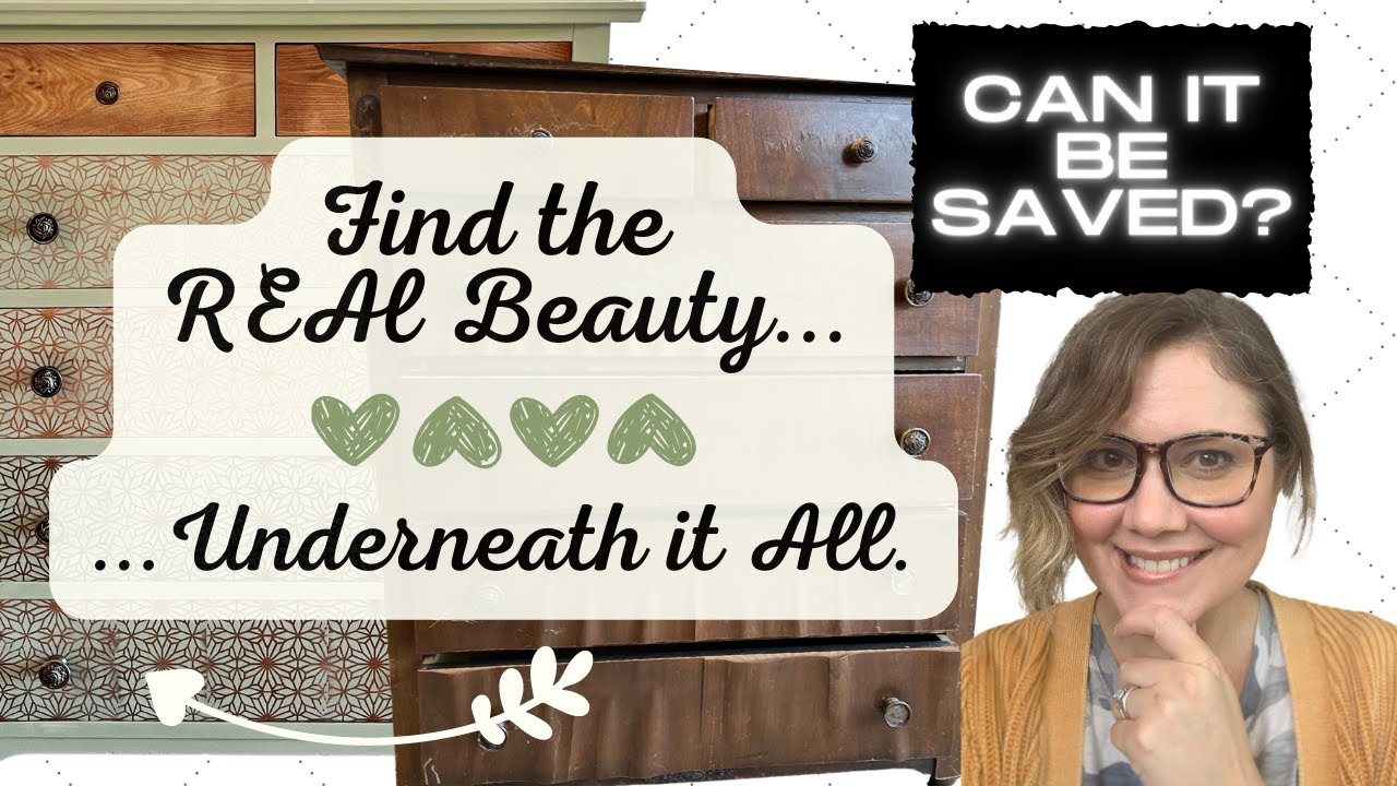 ANTIQUE DRESSER FLIP | Remove WARPED Veneer | Create ANTIQUE PULL REPLACEMENT | Paint Modern STENCIL