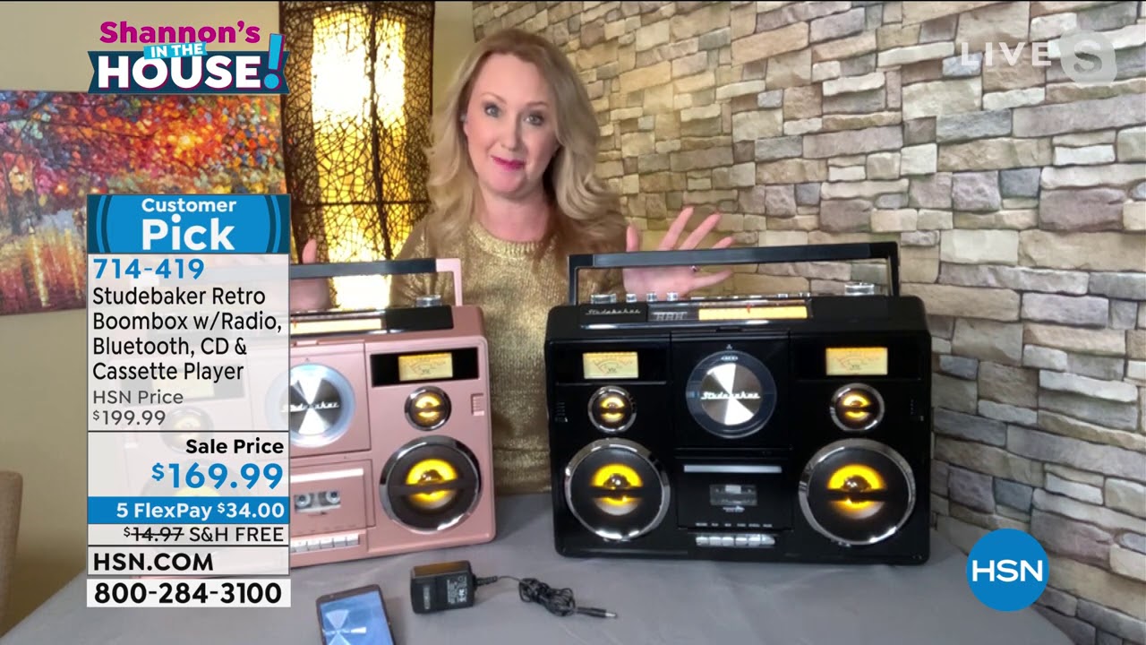 Studebaker 80's Retro Bluetooth Boombox w/Radio, Cassett...