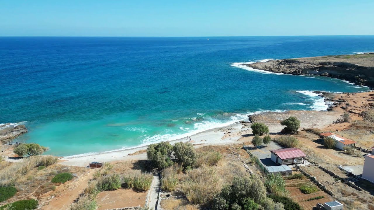 Agios Antonios - the most remote and secluded beach in Lashiti, Crete, Greece, 4K Drone Footage