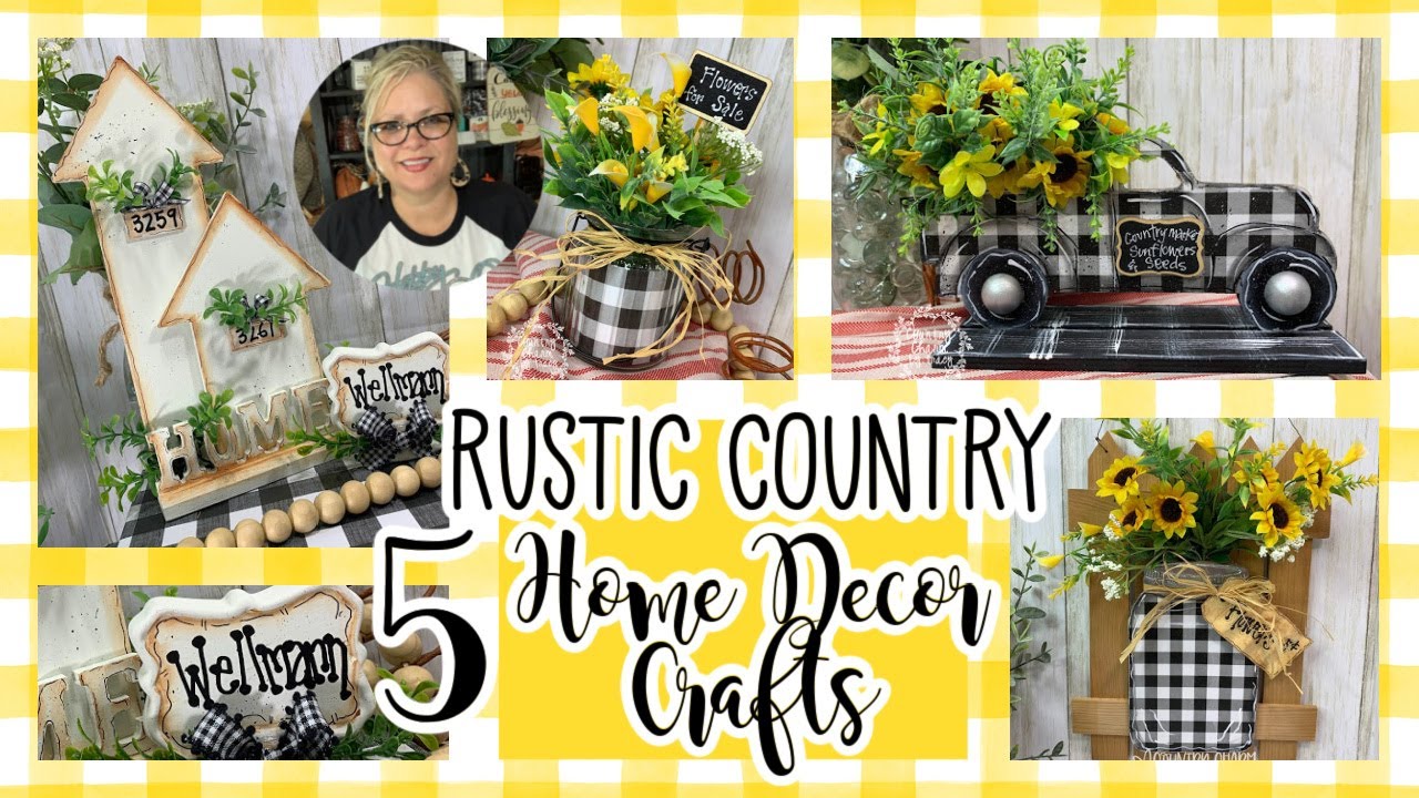 🌻 🌿 5 Rustic Country Home Decor Crafts | Farmhouse | Sunflowers and Buffalo Check