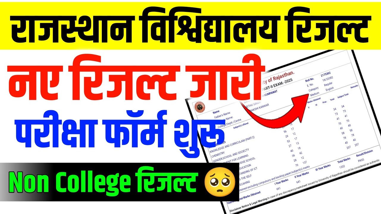 Rajasthan University Non College Result 2025 || Rajasthan University Exam Form 2025