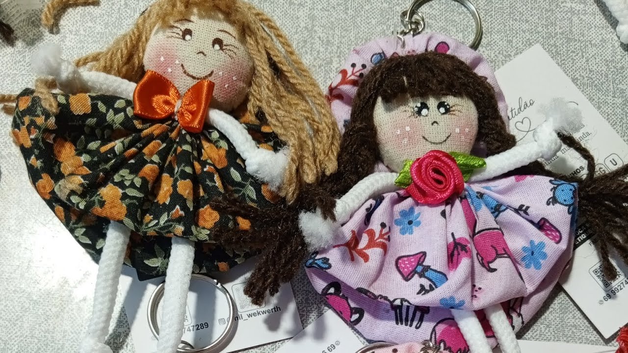 Chaveiros de bonequinha de fuxico 🍀passo a passo 😀