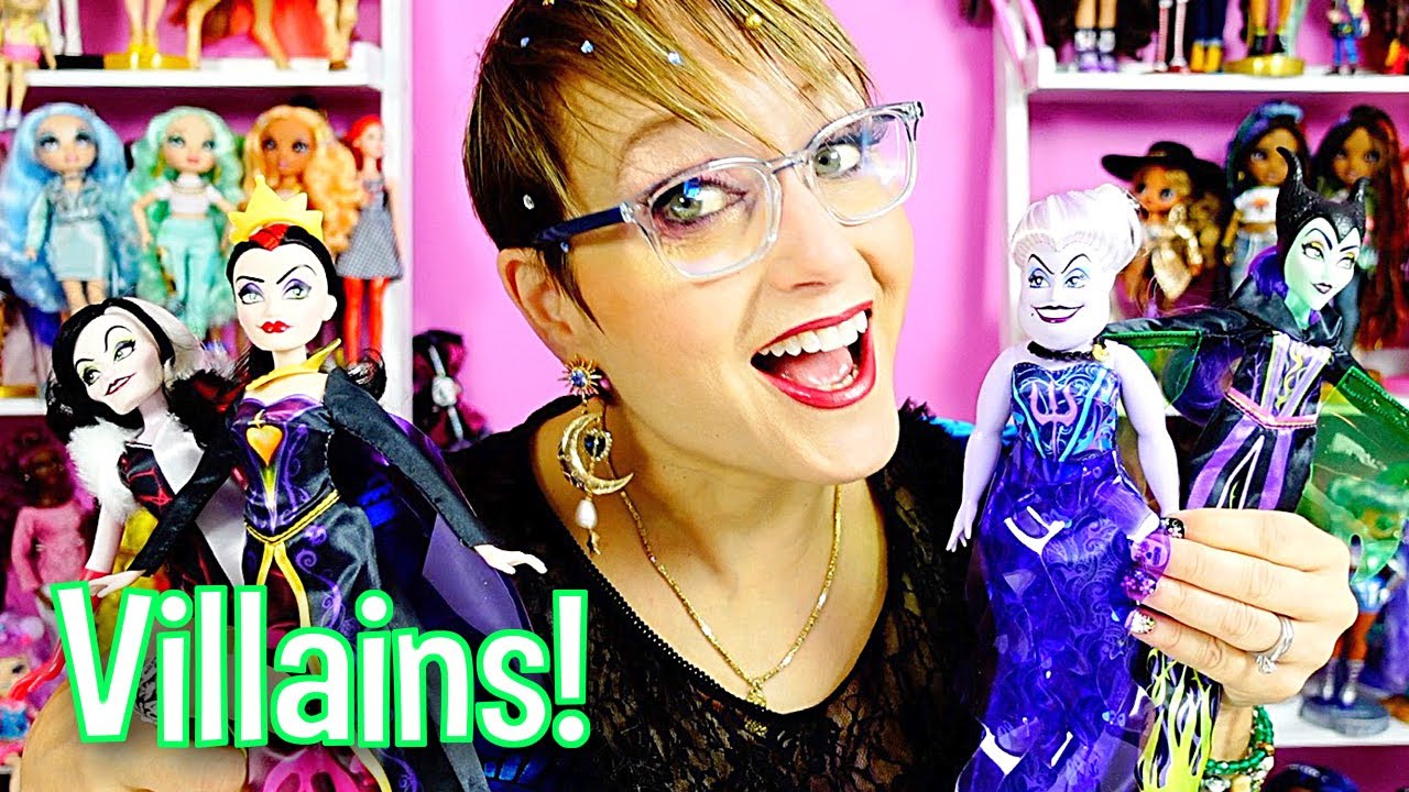 Disney Princess Villains Dolls Black & Brights Collection Cruella, Ursula, Evil Queen & Maleficent