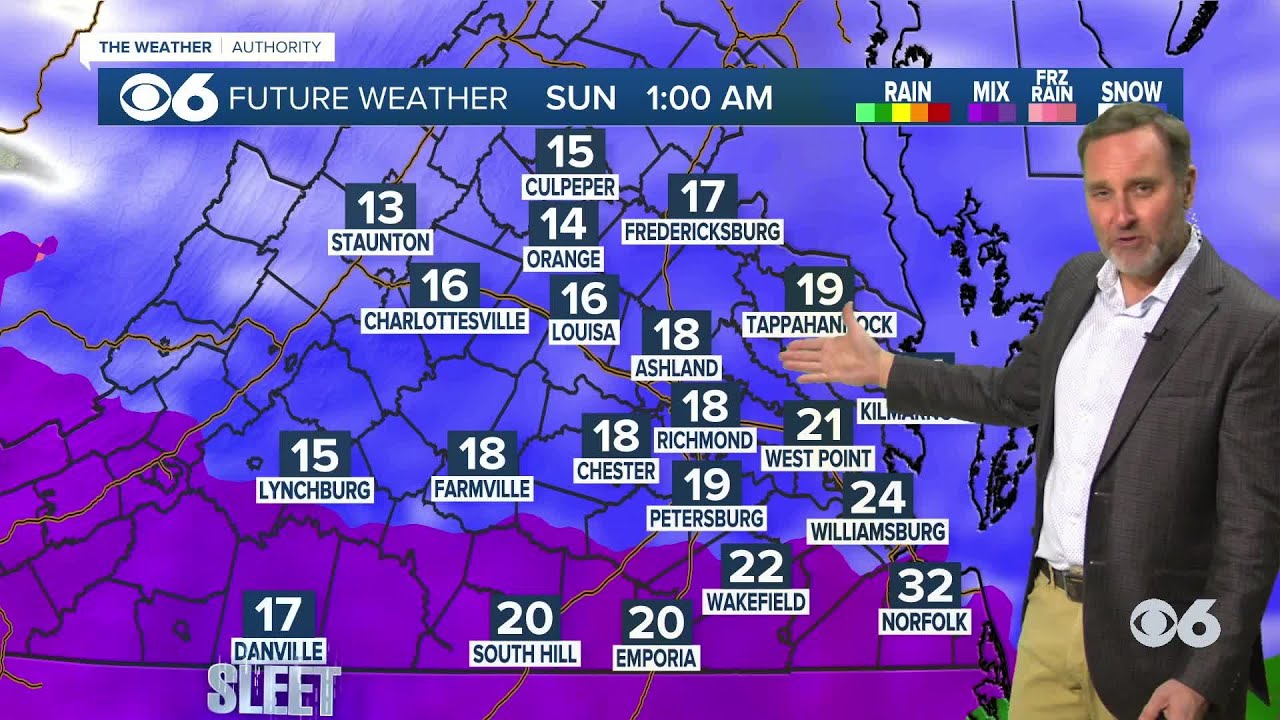 Hour-by-hour look at when sleet will move into Virginia (Friday Evening Update)