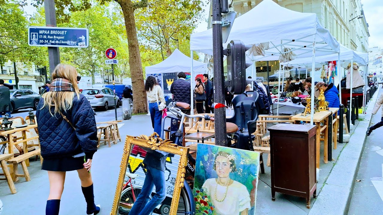 Paris France🇨🇵BROCANTE in Paris🪑ANTIQUITÉS old Things🪞MARCHÉS aux Puces🏺4KHDR Thrifting 