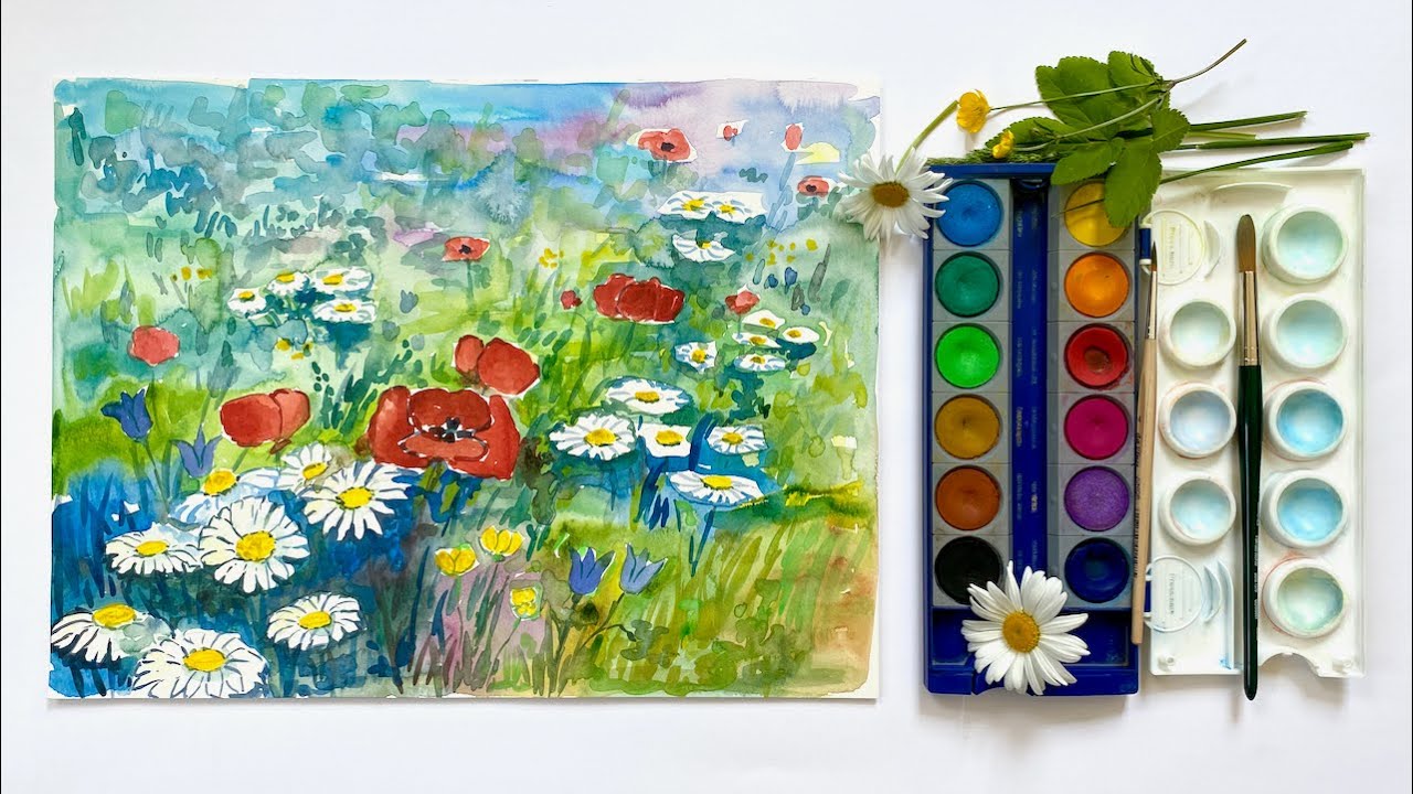 Das kannst du auch: eine Blumenwiese mit Deckfarben malen (Anfänger)