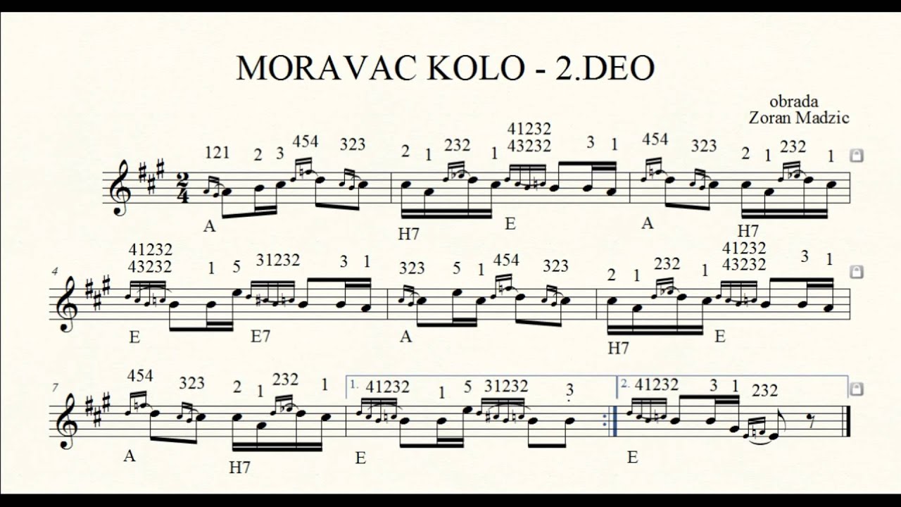 Moravac kolo - note za harmoniku (zapis Zoran Madzic)
