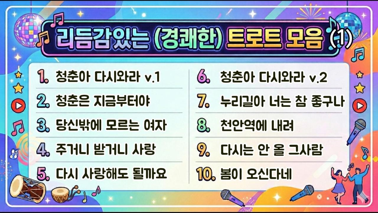 [Playlist] 리듬감 있는 경쾌한 트로트모음 No.1 //흥폭발 신나고 경쾌한 트로트, 세미트로트 모음