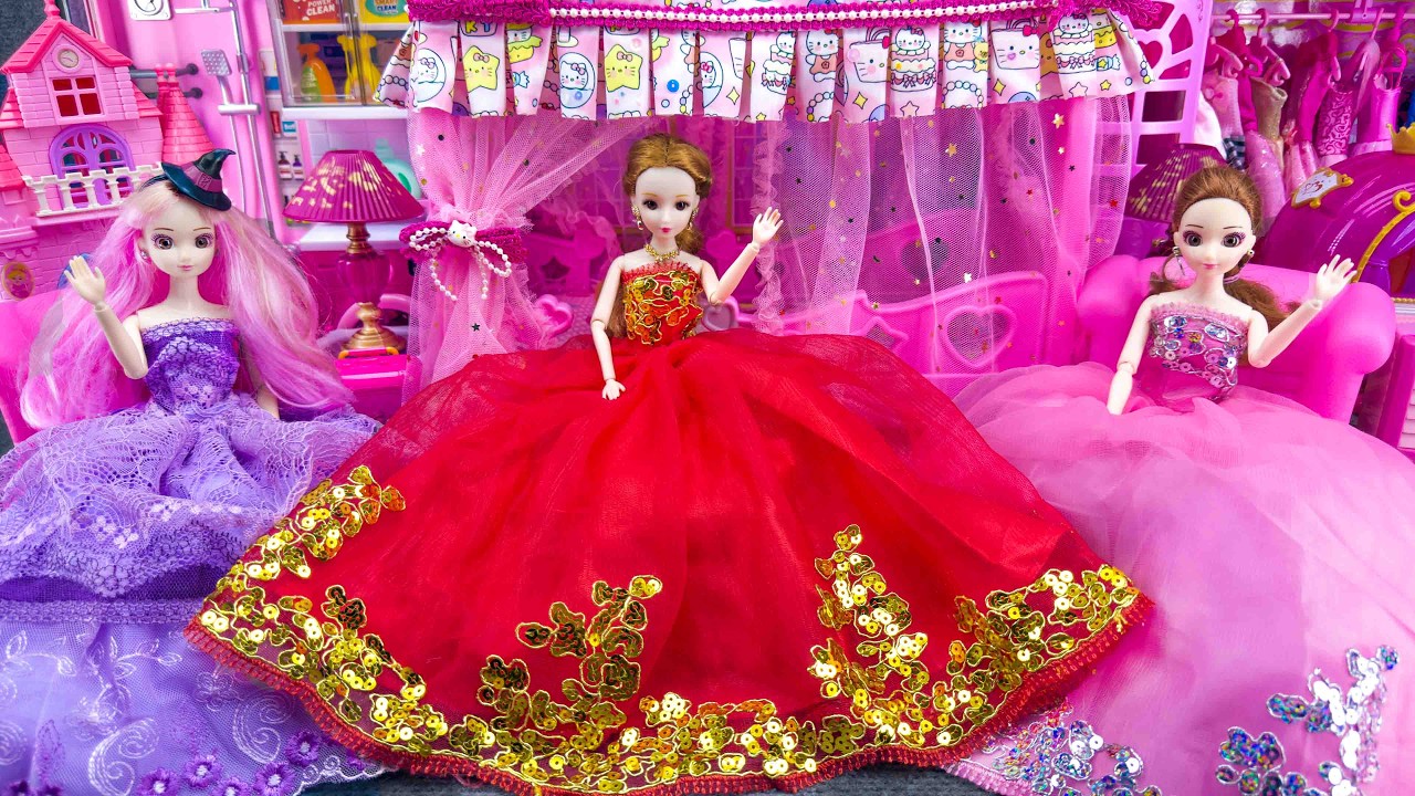 21 Minutes Satisfying with Unboxing Pink Barbie Doll Wedding Dress,Pink Bedroom Play Set Review Toys