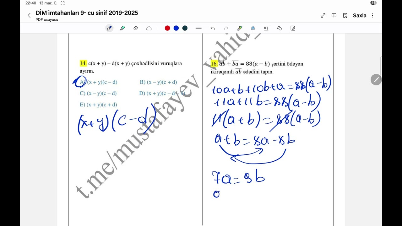 9-cu sinif buraxılış 13 aprel 2025 / Riyaziyyat 