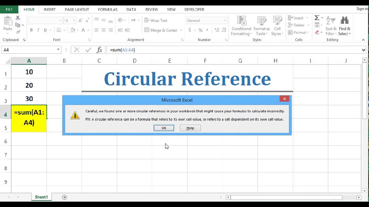 Circular Reference - Fixing Circular Reference in Excel 2013