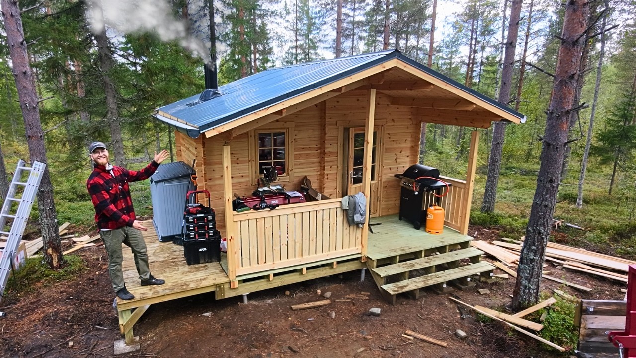 I built an Off-Grid Mini-Cabin to a Forest in Finland - Log Cabin Build EP14