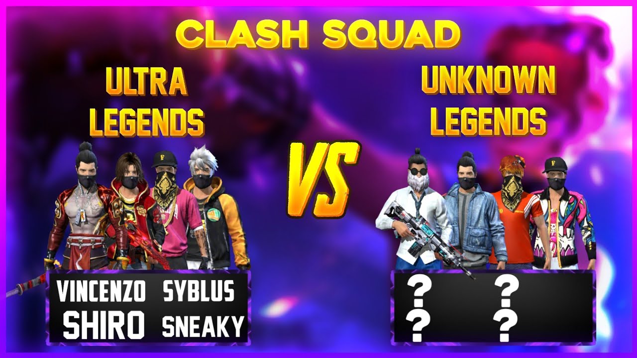 Vincenzo, Syblus, shiro, Sneaky || Free fire 4 vs 4 clash squad || All legend in same Match 😱
