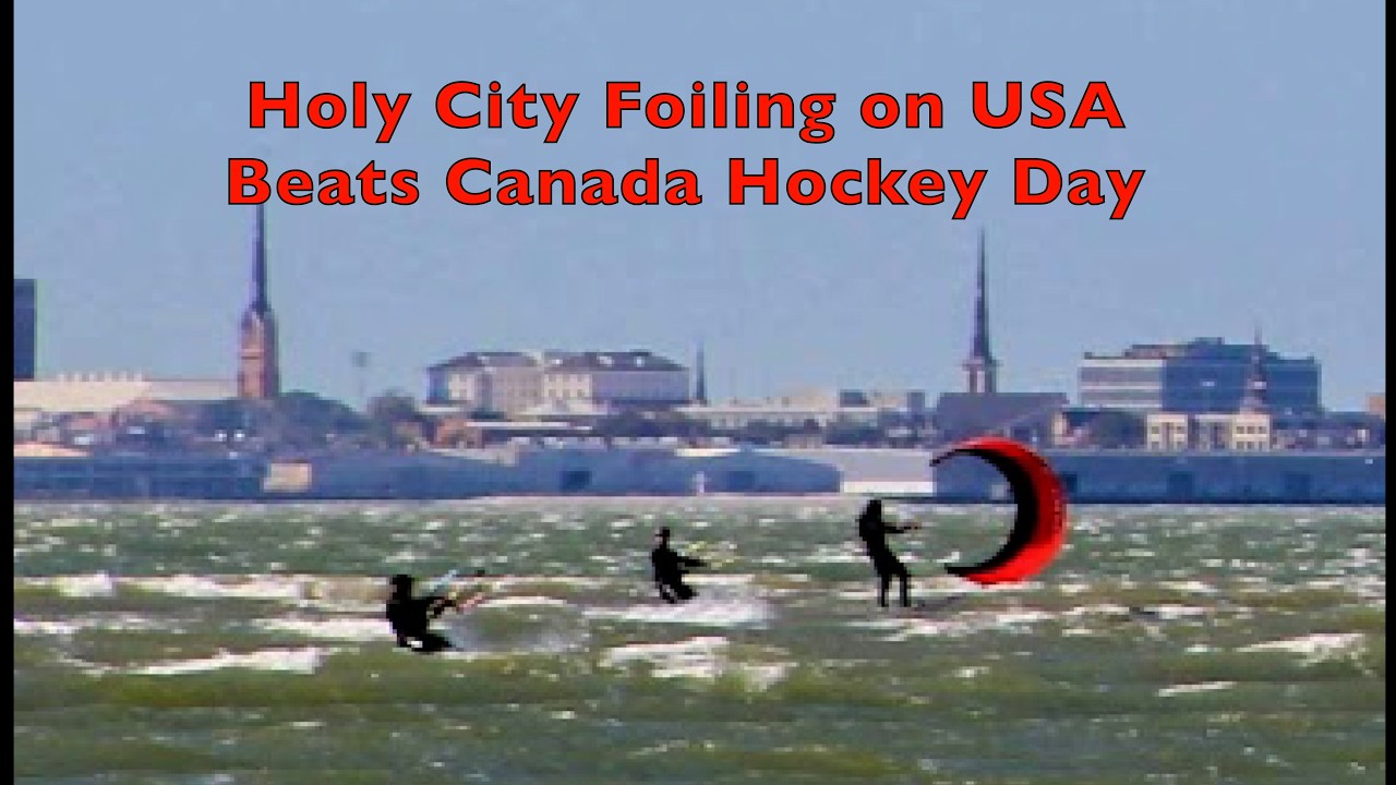 Ultimate Container Ship Dodge! Harbor Foiling after USA beats Canada in Hockey total Celebration