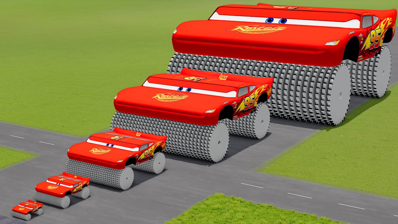 Big & Small Wide Lightning Mcqueen Monster Truck vs Trains Thomas | BeamNG.Drive
