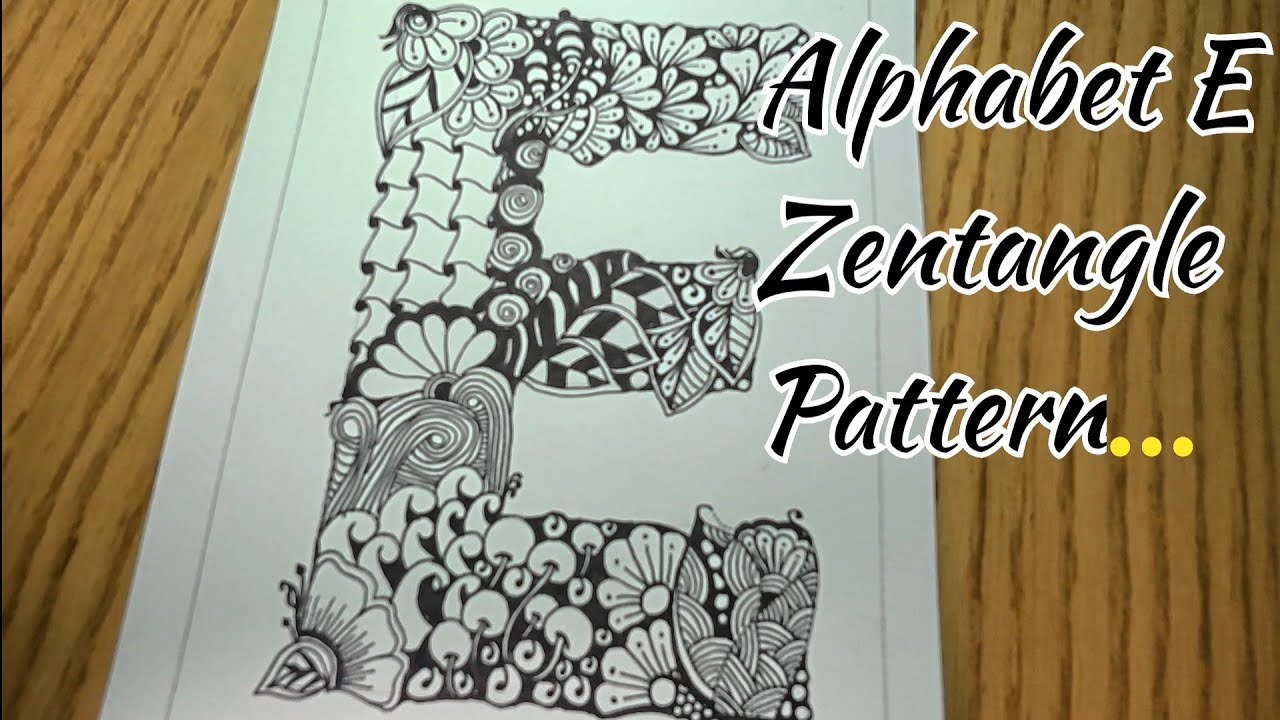 Alphabet E Zentangle pattern step by step for beginners 