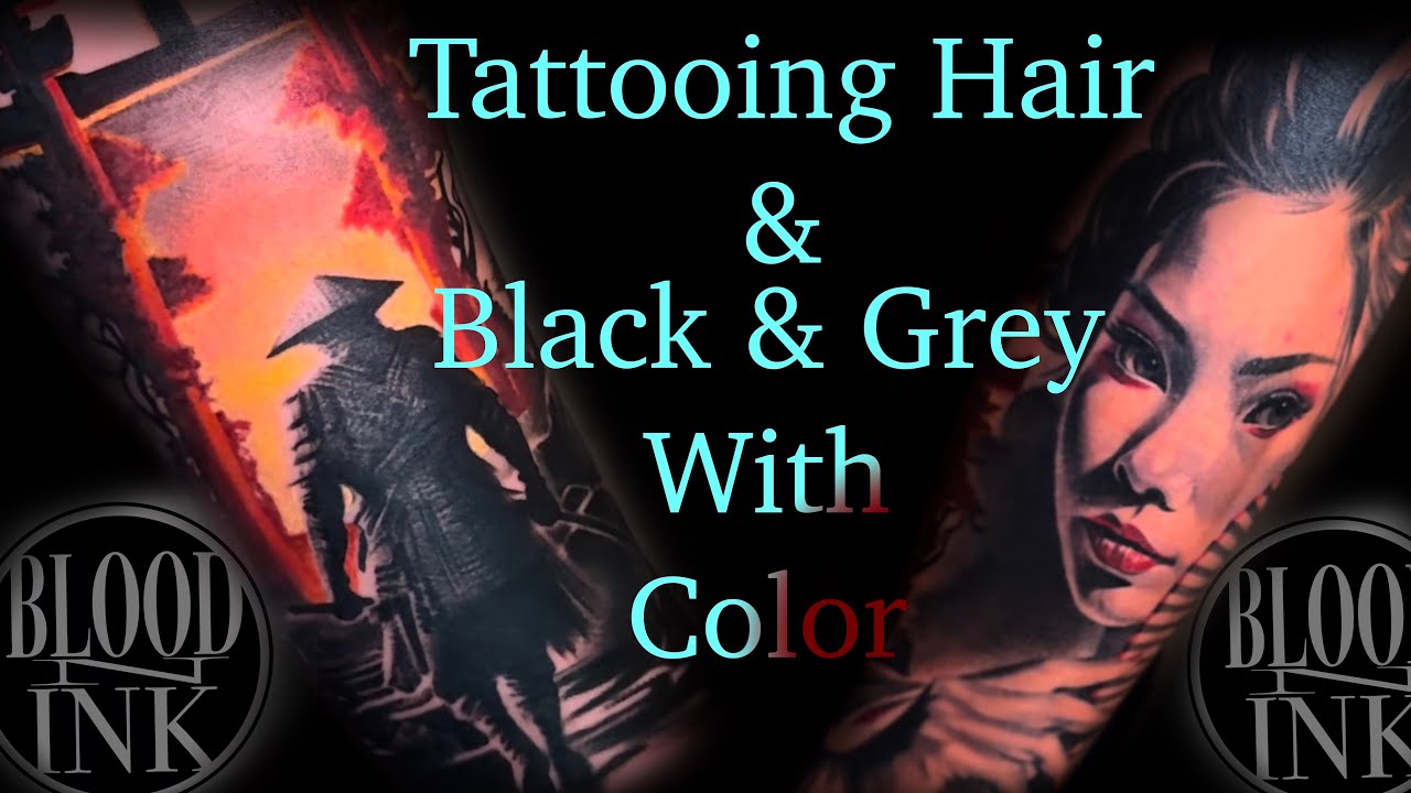 Finishing off a 3/4 sleeve with technique on doing hair, and combining color with black and grey