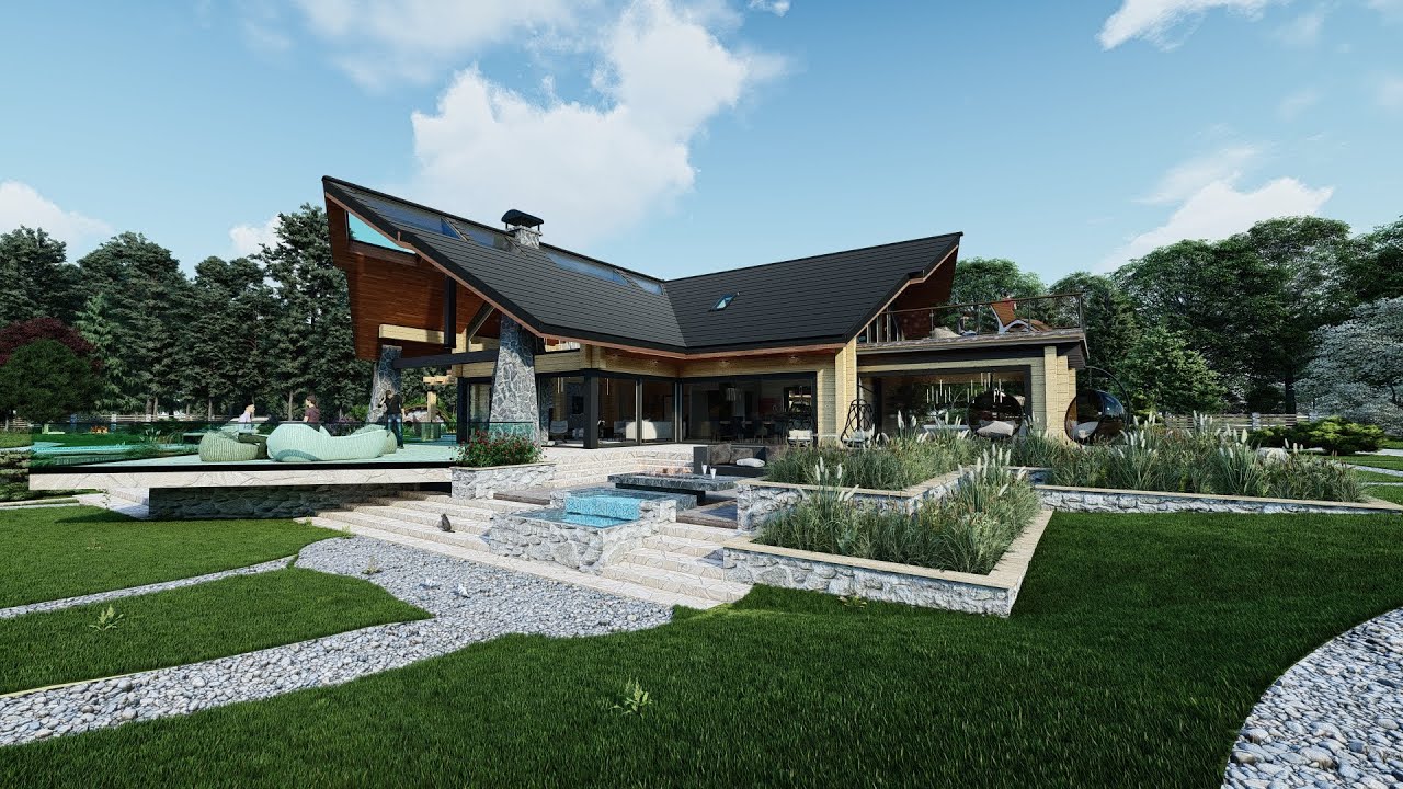 105b  Nowoczesny dom z bala o pow  użytkowej 216,70m2