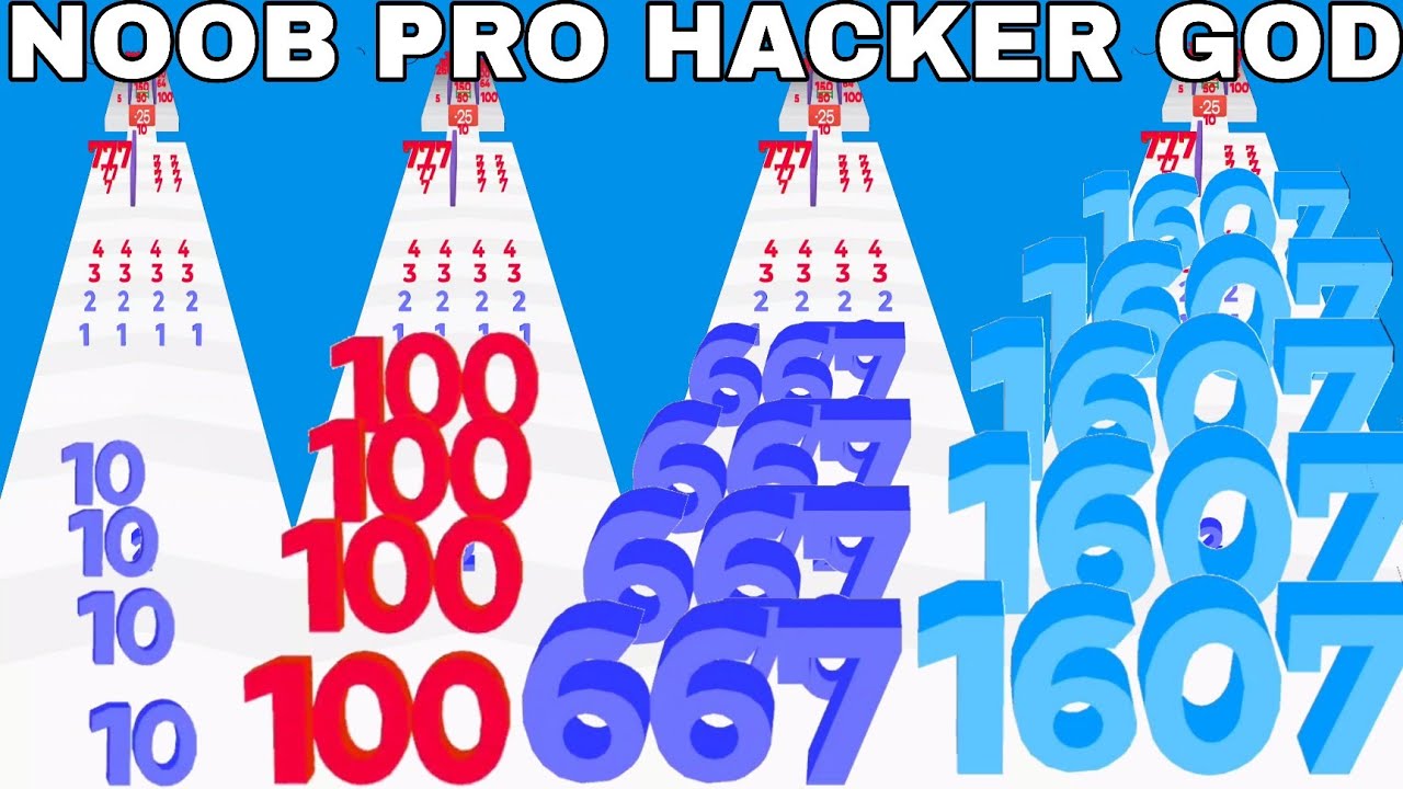 NOOB VS PRO VS HACKER VS GOD   in Number Merge :Run and Plus