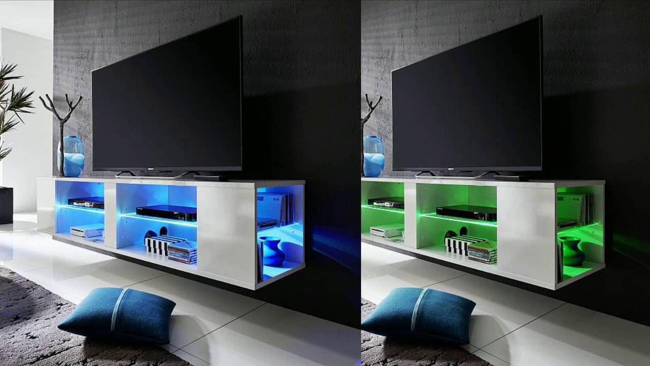 Neomi LCD TV Stand In White High Gloss Fronts With LED Light
