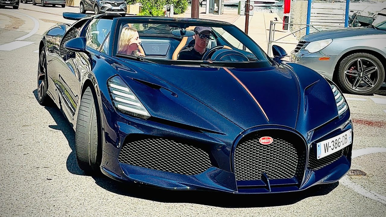 £5m Bugatti Mistral in Blue Carbon driving in Monaco!