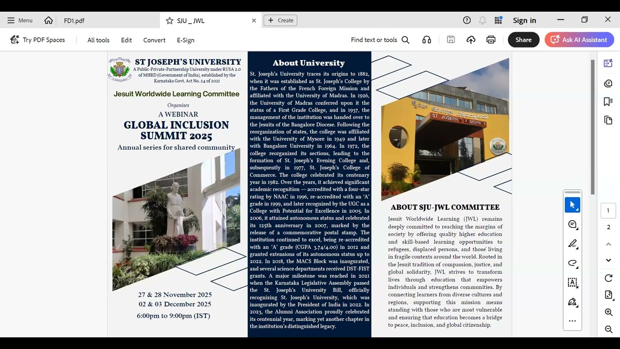 A WEBINAR on GLOBAL INCLUSION SUMMIT 2025 | JWL | SJU