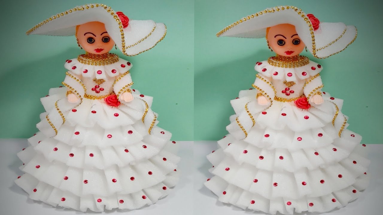 DIY FOAM KI GUDIYA SAJANE KA NAYA TARIKA /FOAM DOLL DECORATION IDEA /FOAM CRAFT /DOLL DECORATION
