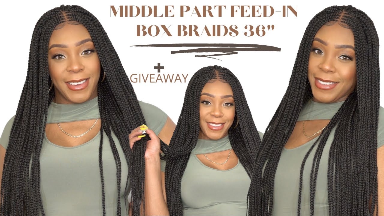 Outre Pre-Braided 4x4 HD Lace Frontal Wig- MIDDLE PART FEED-IN BOX BRAIDS 36 +GIVEAWAY /WIGTYPES.COM