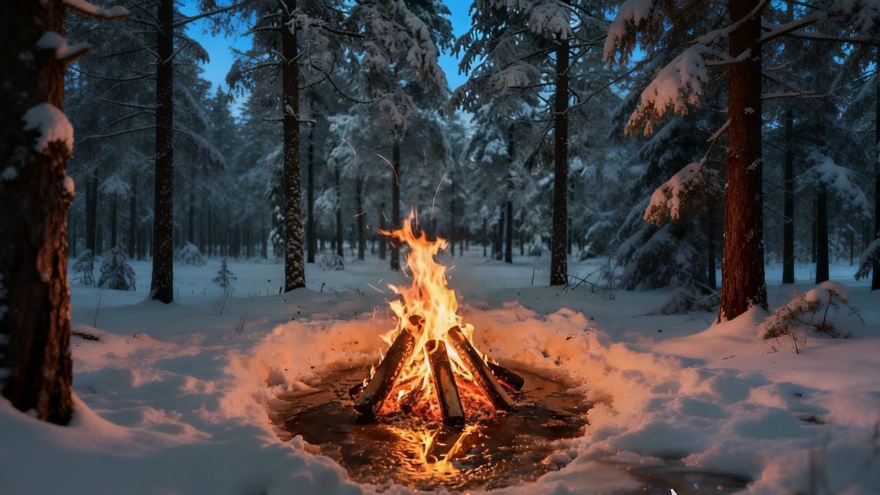 Crackling Fireplace on a Cold Snowy Night