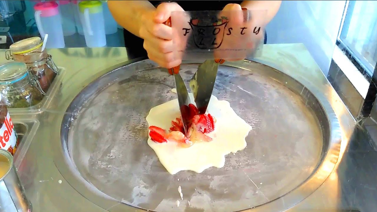 Ice Cream Rolls | Strawberry & Vanilla / Fried Thailand Ice Cream rolled by Frosty Roll in Canada