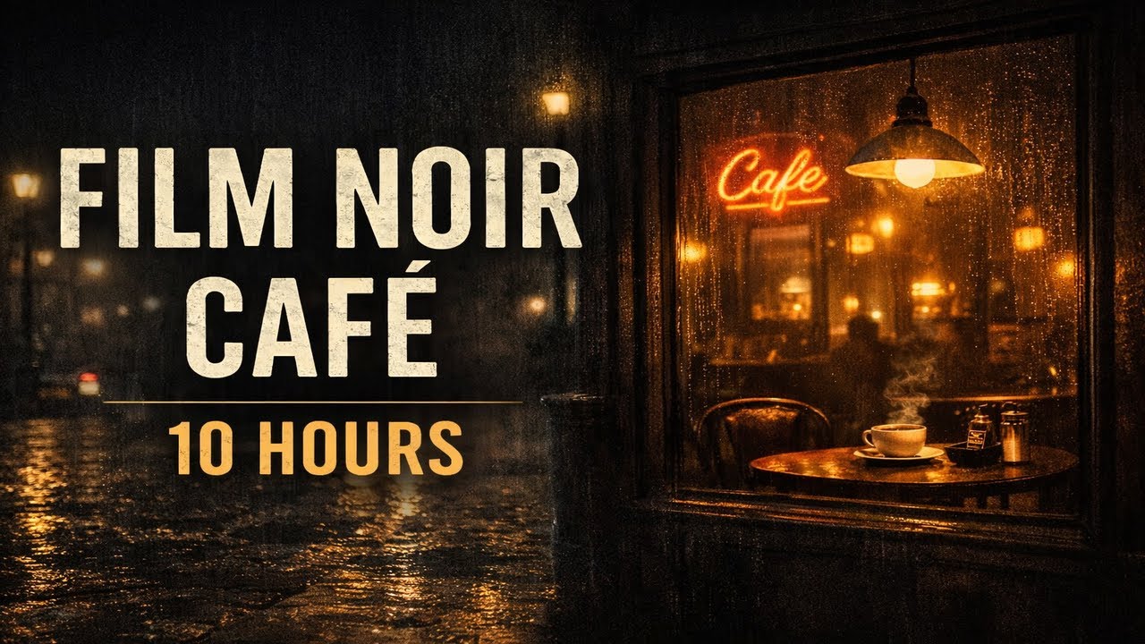 Dark Film Noir Café at Night | 10 Hours | Ambient Visual (No Music)