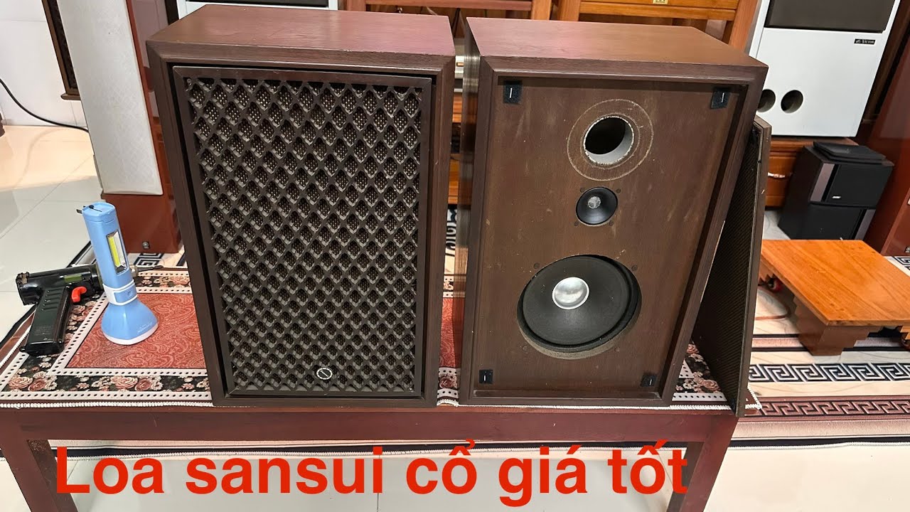Loa SANSUI SP-50 , đồ cổ đẹp, trưng bày và sưu tầm đẳng cấp, lưới mắt võng cổ kính 