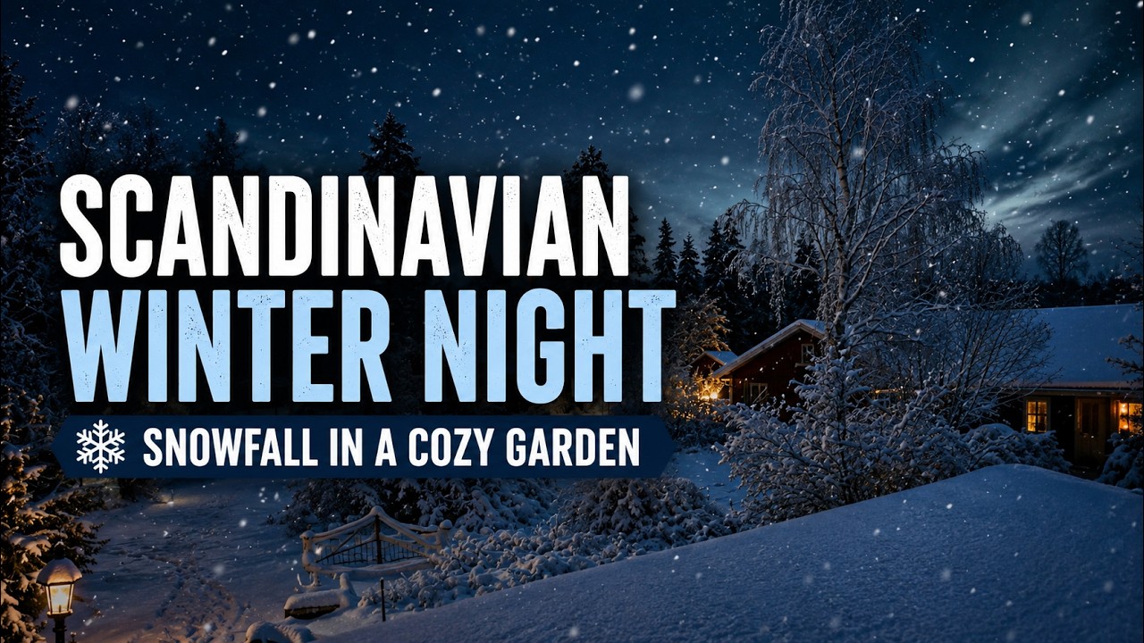 ❄️ Screensaver Winter Night – Snowfall in Scandinavian Garden