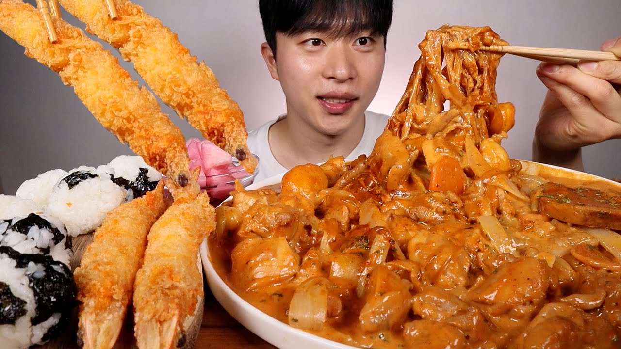 두찜 로제찜닭 참 맛있구만... 빠삭한 새우튀김 주먹밥 같이 먹어보겠습니다!!! 먹방 ASMR MUKBANG DDU JJIMDAK FRIED SHIMPS EATING SHOW