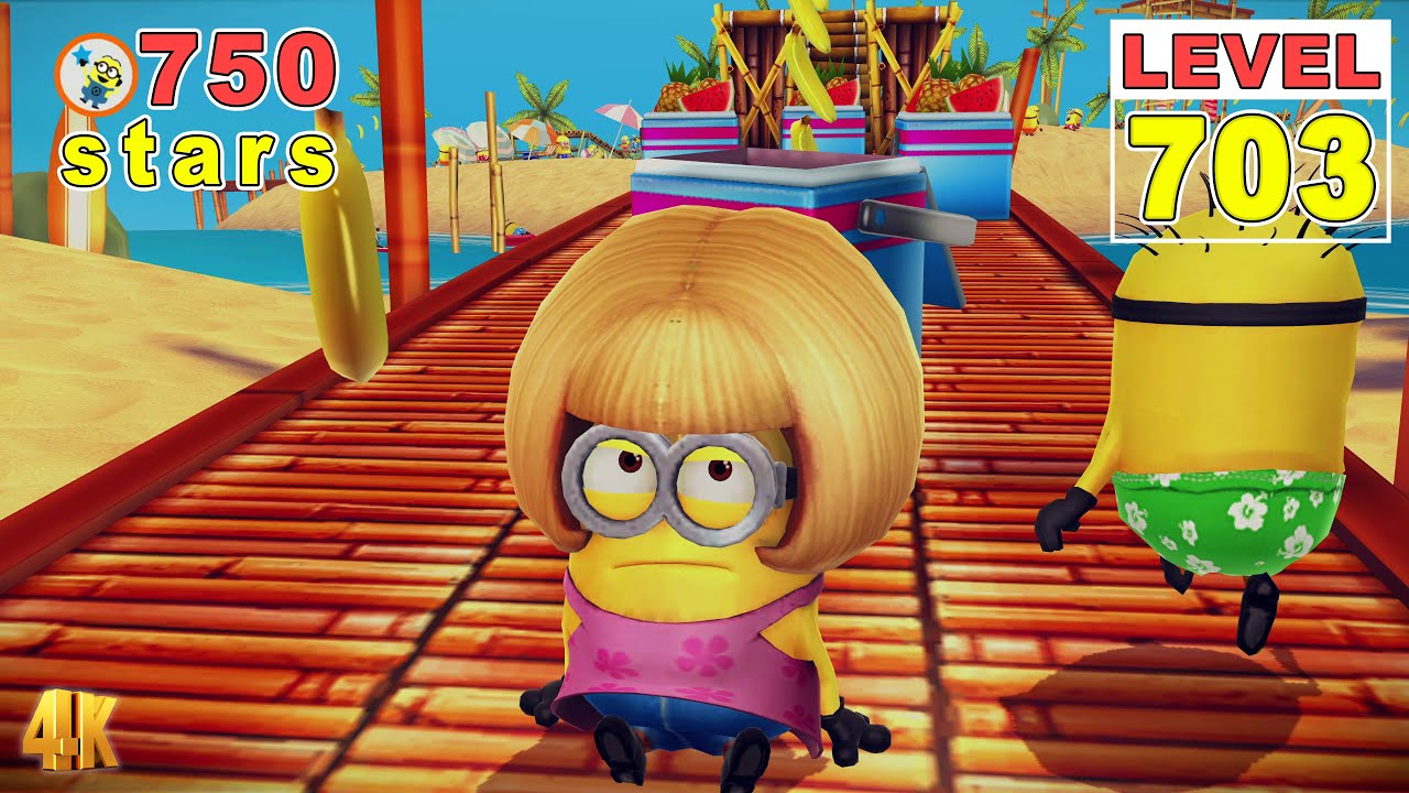 Despicable Me: Minion Rush LEVEL 703- Mom minion get 750 stars on the Moon at Minion Beach| PC UHD4K