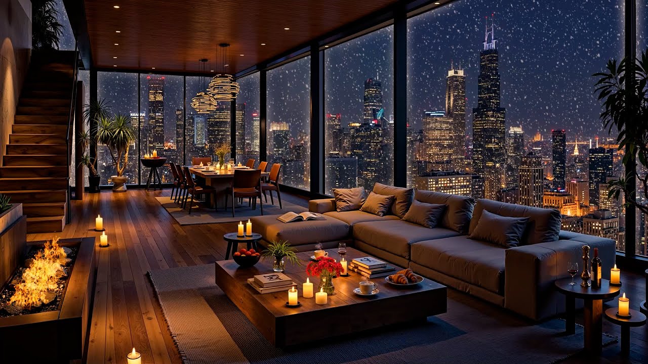 Winter Night Vibes ❄️ Cozy Apartment in Chicago  🎷 Elegant Jazz Saxophone for Relax, Focus & Sleep