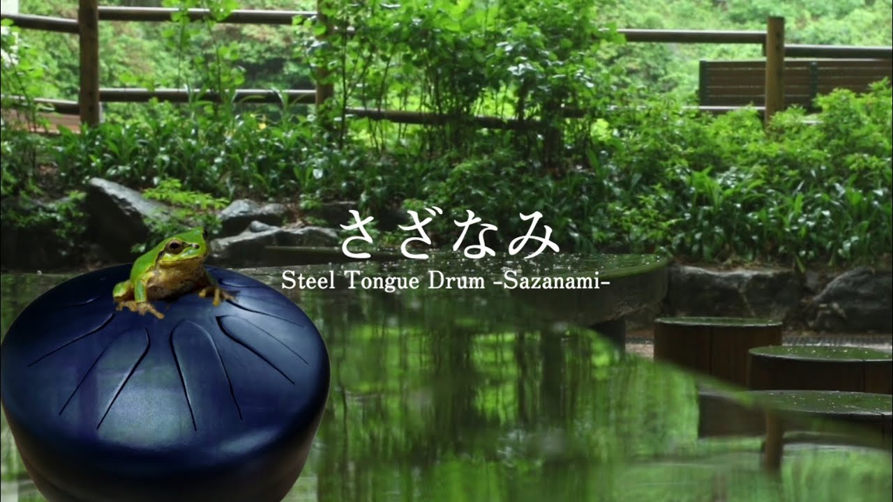 [雨の作業・睡眠用BGM] 大型さざなみ(スチールタングドラム)とカエルの鳴き声 ヒーリング楽器 リラクゼーション / Tank drum ビブラフォンのような残響音