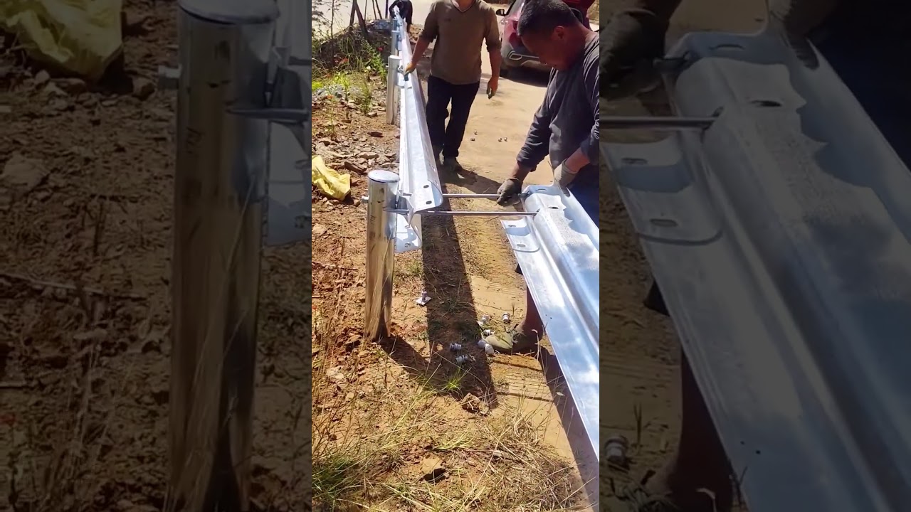 Highway guardrail construction- Good tools and machinery make work easy