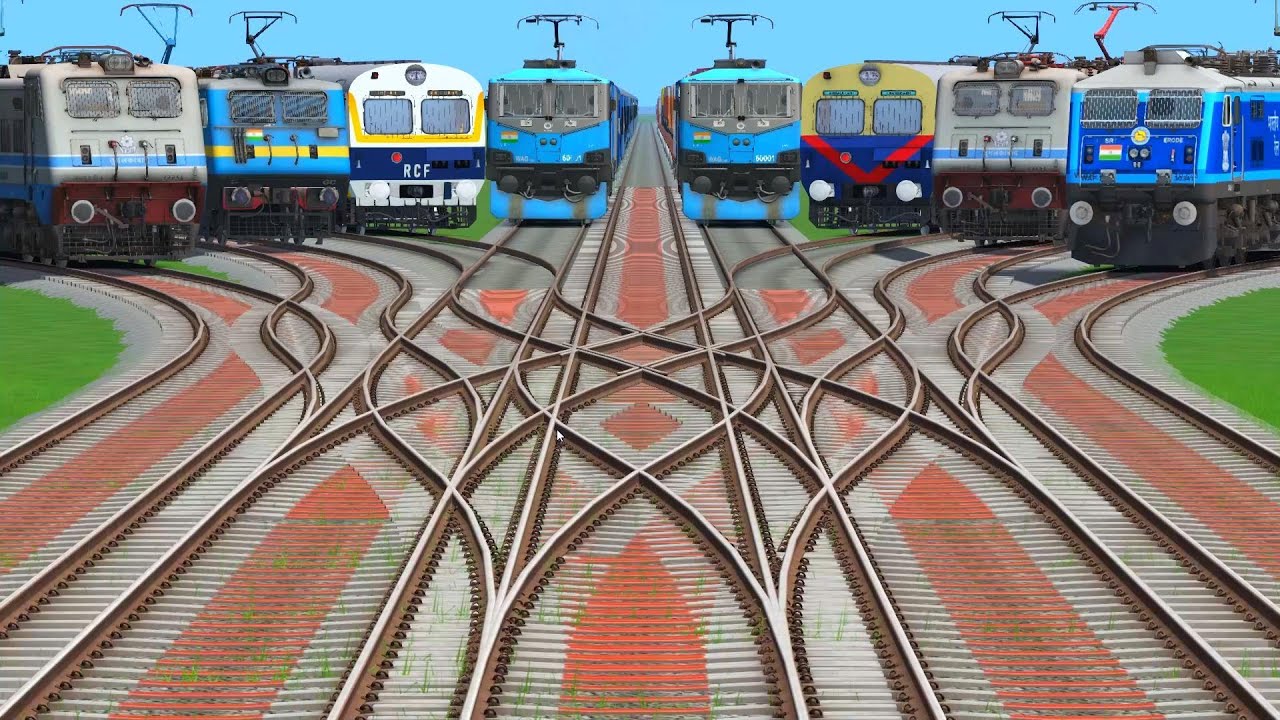 8 Train Simulator Game Crossing At Bumpy Forked  Railroad Tracks Risky Railroad Tracks || train game