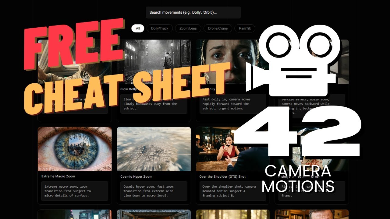 Cheat Sheet for 42 Camera Movements for AI Video Prompts (Visual Guide)
